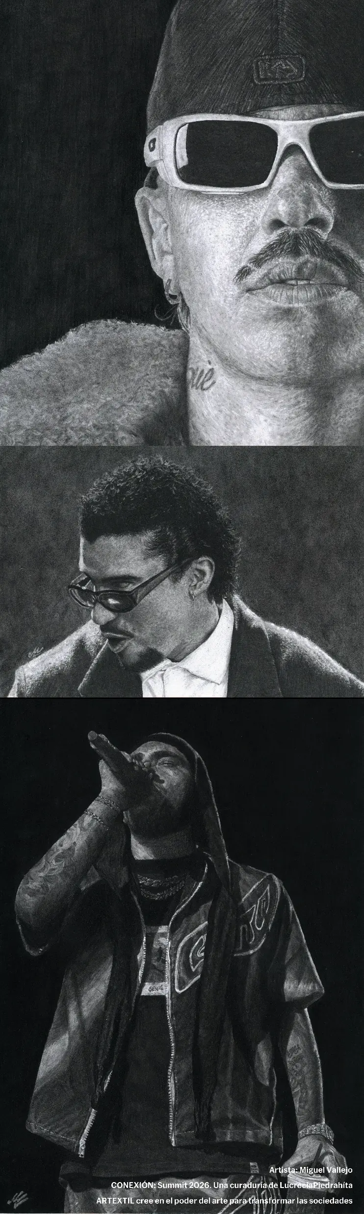 Ficha visual de la obra presentada por Miguel Vallejo, técnica indicada: Dibujo en grafito.