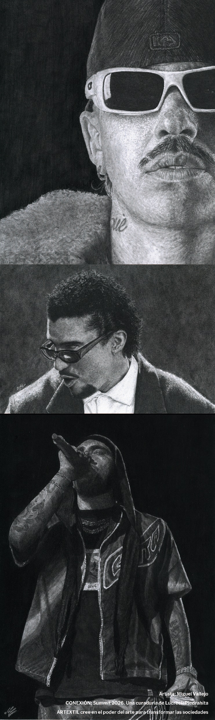 Ficha visual de la obra presentada por Miguel Vallejo, técnica indicada: Dibujo en grafito.